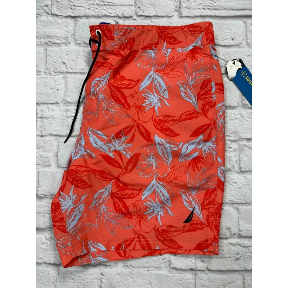Nautica Swim Trunks Mens XXL Coral New Floral Quick Dry Board Shorts